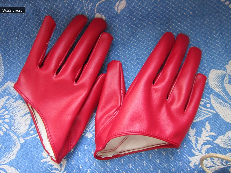 Красные кожаные перчатки с Алиэкспресс