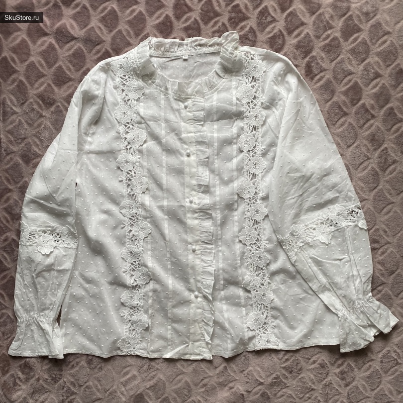 Кружевная блузка с ажурными вставками с Алиэкспресс
